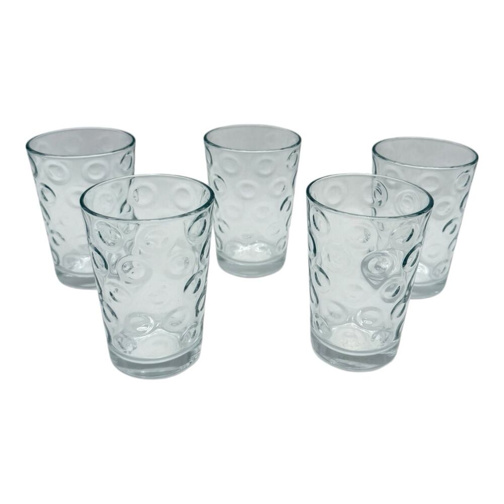 Pasabahce 6 oz Vintage Optic Dot Circle Glass Tumbler Set of 5 Juice Glasses 4"h